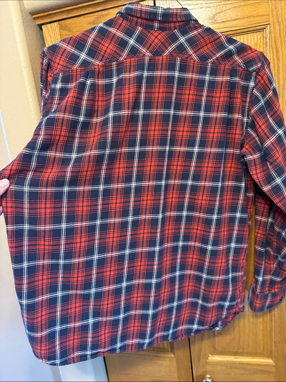 Filson Red and Navy Plaid Button-Up Shirt - Picture 8 of 9